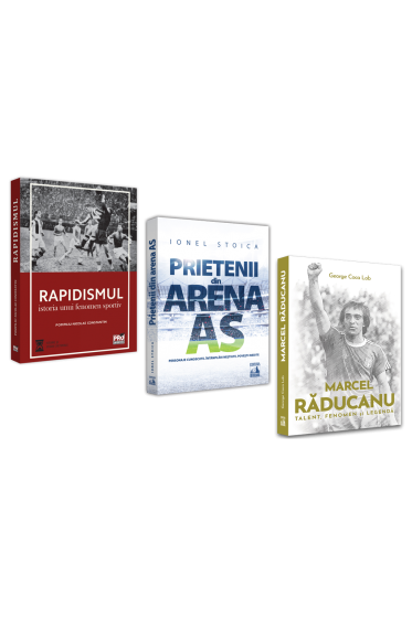 Pachet - Istoria Fotbalului din Romania: Pompiliu Constantin - Rapidismul: istoria unui fenomen sportiv. George Coca-Lob: Marcel Raducanu - TALENT, FENOMEN si LEGENDA.  Ionel Stoica - Prietenii din Arena As